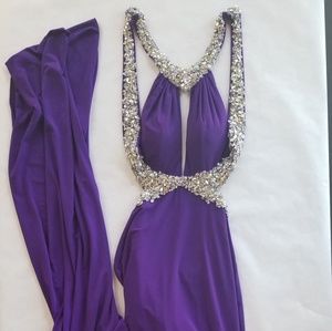 Ameythst diamond studded gown, purple prom dress